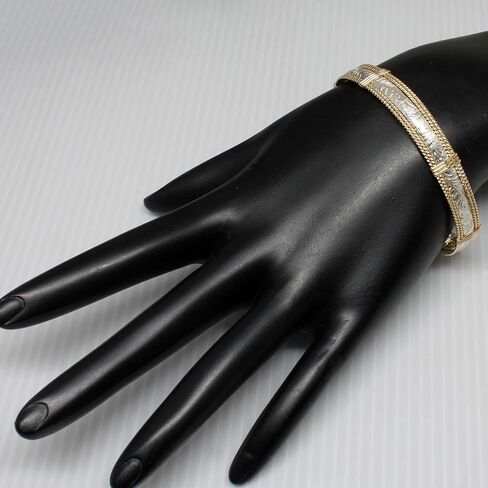 Narrow Sterling Silver and 14k Gold Fill Bracelet Women, 925 Silver Bangle Floral Pattern in Saudi Arabia