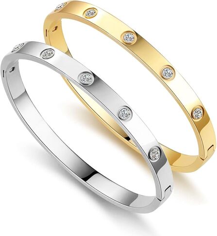 Gold Bracelets for Women, 18K Gold Plated Friendship Bangle Bracelet Stainless Steel Bracelet Jewelry Gifts for Women in Saudi Arabia