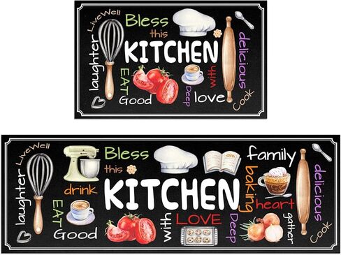 Kitchen Mat Set of 2 Non Slip Thick Kitchen Rugs and Mats for Floor Comfort Standing Mats for Kitchen, Sink, Laundry, 17"x47"+17"x28" in Saudi Arabia