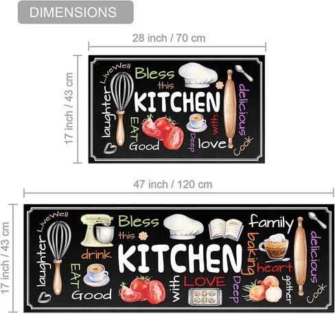 Kitchen Mat Set of 2 Non Slip Thick Kitchen Rugs and Mats for Floor Comfort Standing Mats for Kitchen, Sink, Laundry, 17"x47"+17"x28" in Saudi Arabia