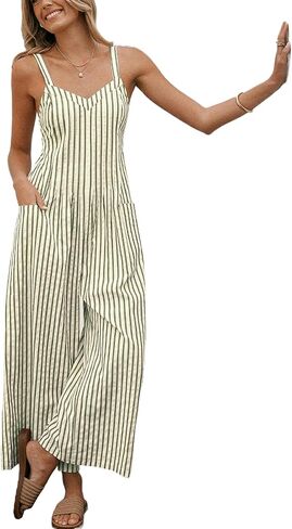 بذلة Cupshe Maxi للنساء مخطط بلا أكمام قطع الظهر الساق الواسعة الصيف غير الرسمي بشكل عام الرومبير in Saudi Arabia