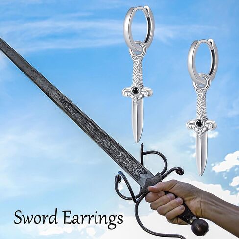 Sword Earrings 925 Sterling Silver Sword Dangle Drop Earrings Sword Jewelry Gifts for Women Men in Saudi Arabia