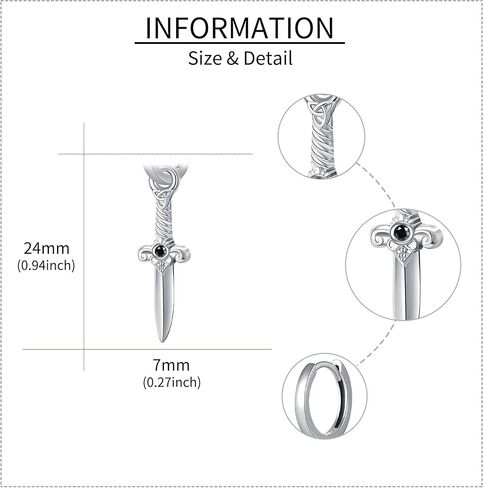 Sword Earrings 925 Sterling Silver Sword Dangle Drop Earrings Sword Jewelry Gifts for Women Men in Saudi Arabia