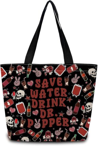 حقيبة يد لحفظ الماء من دكتور بيب، حقيبة كتف للتسوق جمالية لطيفة مع جيب داخلي بسحاب، خفيفة الوزن وقابلة للغسل، أنيقة سوداء اللون لحفظ مشروب الماء DP هدية لمحبي الصودا والنساء in Saudi Arabia