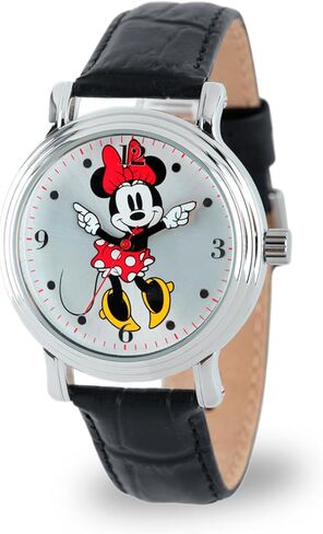 Disney Minnie Watch - Watch for Women - Minnie Mouse Watches for Women Toys - 90s Mouse - Vintage - Clock Hands - Silver Case - Brown Leather Strap in Saudi Arabia