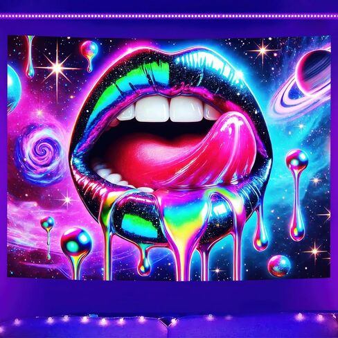BlissYard Blacklight نسيج الشفاه نسيج 78x59 بوصة الأشعة فوق البنفسجية نسيج رد الفعل متوهجة نسيج كبير النيون نسيج الملصقات الجدار شنقا للمنزل غرفة المعيشة غرفة نوم ديكور حفلة صور تبادل لاطلاق النار الدعائم in Kuwait