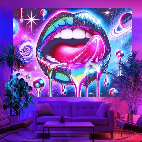 BlissYard Blacklight نسيج الشفاه نسيج 78x59 بوصة الأشعة فوق البنفسجية نسيج رد الفعل متوهجة نسيج كبير النيون نسيج الملصقات الجدار شنقا للمنزل غرفة المعيشة غرفة نوم ديكور حفلة صور تبادل لاطلاق النار الدعائم in Kuwait