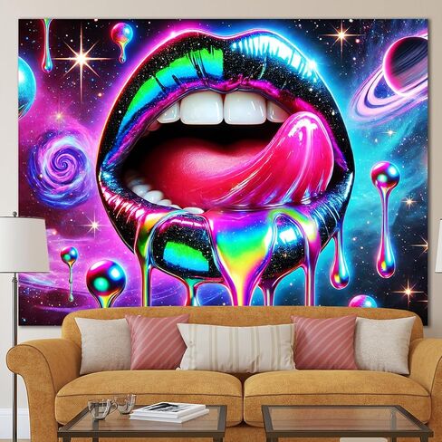 BlissYard Blacklight نسيج الشفاه نسيج 78x59 بوصة الأشعة فوق البنفسجية نسيج رد الفعل متوهجة نسيج كبير النيون نسيج الملصقات الجدار شنقا للمنزل غرفة المعيشة غرفة نوم ديكور حفلة صور تبادل لاطلاق النار الدعائم in Kuwait