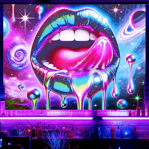 BlissYard Blacklight نسيج الشفاه نسيج 78x59 بوصة الأشعة فوق البنفسجية نسيج رد الفعل متوهجة نسيج كبير النيون نسيج الملصقات الجدار شنقا للمنزل غرفة المعيشة غرفة نوم ديكور حفلة صور تبادل لاطلاق النار الدعائم in Kuwait