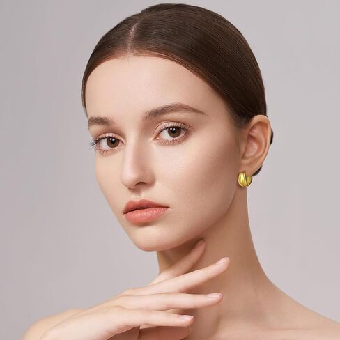 VSK أقراط هوب ذهبية للنساء 14K أقراط ذهبية للنساء حلق مكتنزة للنساء الأطواق الأنيقة على شكل قوس بيان الأطواق القرط للمرأة in Saudi Arabia