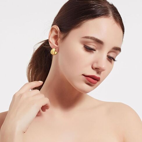 VSK أقراط هوب ذهبية للنساء 14K أقراط ذهبية للنساء حلق مكتنزة للنساء الأطواق الأنيقة على شكل قوس بيان الأطواق القرط للمرأة in Saudi Arabia