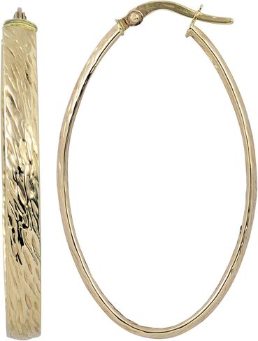 Kooljewelry 10k Yellow Gold Stone Finish Oval Hoop Earrings in Saudi Arabia