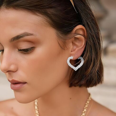6 Pairs Hoop Bamboo Earrings Set,Earrings for Women 90s,Hollow Casting Earring Accessories for Mothers Day Gifts in Saudi Arabia