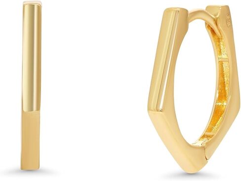 الصلبة 14K الذهب الأصفر السداسي الهندسي على شكل Huggie متمحور الاقراط in Saudi Arabia