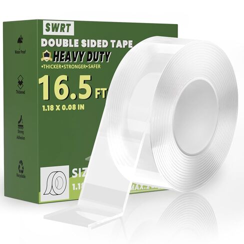 SWRT 1.18 Inch x 10 FT 0.08 Inch Thick Double Sided Heavy Duty Tape, Strong Adhesive Nano Tape, Reusable Mounting Tape, Multipurpose for Home, Office, and DIY Projects in Kuwait