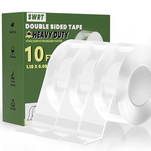 SWRT 1.18 Inch x 10 FT 0.08 Inch Thick Double Sided Heavy Duty Tape, Strong Adhesive Nano Tape, Reusable Mounting Tape, Multipurpose for Home, Office, and DIY Projects in Kuwait
