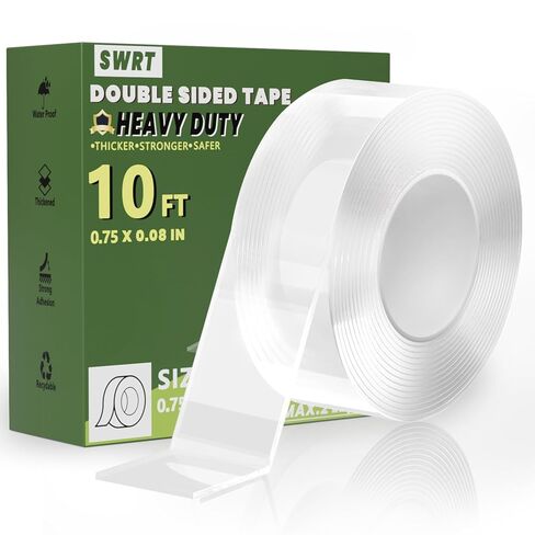 SWRT 1.18 Inch x 10 FT 0.08 Inch Thick Double Sided Heavy Duty Tape, Strong Adhesive Nano Tape, Reusable Mounting Tape, Multipurpose for Home, Office, and DIY Projects in Kuwait