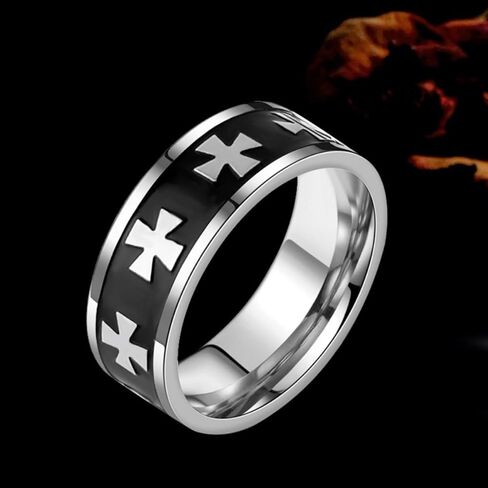 Templar Knight Crusader Cross Ring Titanium Steel Greek Cross Biker Band Unique Medieval Symbol Design Comfort Fit in Saudi Arabia