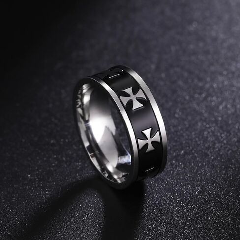 Templar Knight Crusader Cross Ring Titanium Steel Greek Cross Biker Band Unique Medieval Symbol Design Comfort Fit in Saudi Arabia