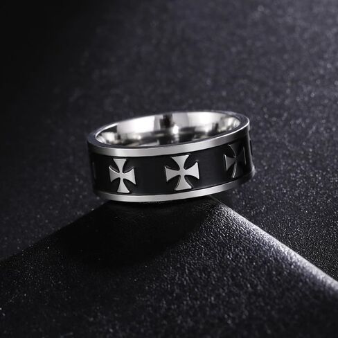 Templar Knight Crusader Cross Ring Titanium Steel Greek Cross Biker Band Unique Medieval Symbol Design Comfort Fit in Saudi Arabia