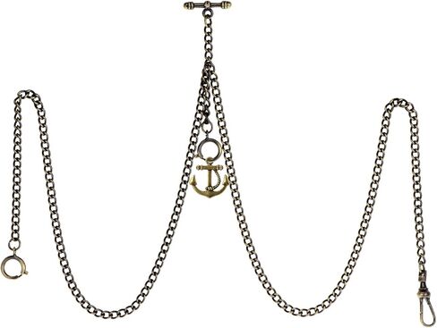 الرجال مزدوج ألبرت سلسلة الجيب Curb Curb Link Key Chain 3 Hooks with Antique Anchor Design Design Charm Fob T Bar in Saudi Arabia