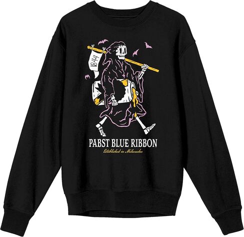 Bioworld Pabst Blue Ribbon Grim Reaper يستمتع بقميص من النوع الثقيل باللون الأسود للبالغين من البيرة in Saudi Arabia