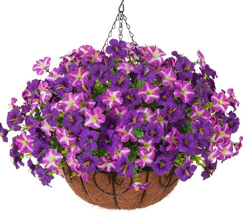 inspring الزهور الاصطناعية في الهواء الطلق سلال معلقة النباتات الاصطناعية الديكور الربيع، مقاومة للأشعة فوق البنفسجية وهمية الحرير مجد الصباح في زارع تبدو زهور البتونيا الحقيقية للفناء الخارجي شرفة حديقة المنزل، 6Mix in Kuwait