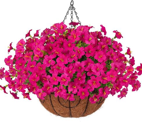 inspring الزهور الاصطناعية في الهواء الطلق سلال معلقة النباتات الاصطناعية الديكور الربيع، مقاومة للأشعة فوق البنفسجية وهمية الحرير مجد الصباح في زارع تبدو زهور البتونيا الحقيقية للفناء الخارجي شرفة حديقة المنزل، 6Mix in Kuwait