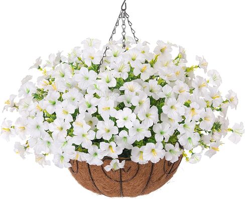 inspring الزهور الاصطناعية في الهواء الطلق سلال معلقة النباتات الاصطناعية الديكور الربيع، مقاومة للأشعة فوق البنفسجية وهمية الحرير مجد الصباح في زارع تبدو زهور البتونيا الحقيقية للفناء الخارجي شرفة حديقة المنزل، 6Mix in Kuwait
