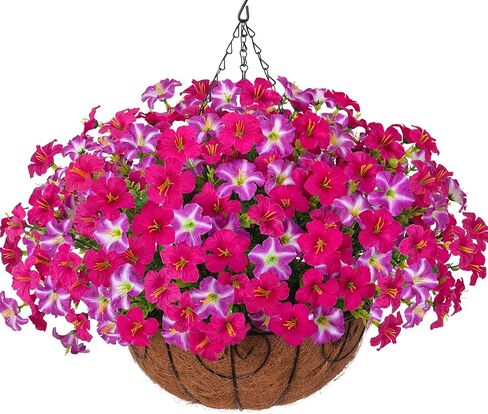 inspring الزهور الاصطناعية في الهواء الطلق سلال معلقة النباتات الاصطناعية الديكور الربيع، مقاومة للأشعة فوق البنفسجية وهمية الحرير مجد الصباح في زارع تبدو زهور البتونيا الحقيقية للفناء الخارجي شرفة حديقة المنزل، 6Mix in Kuwait