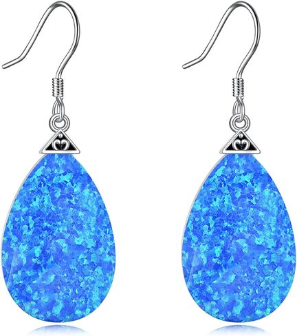 Opal Dangle Earrings for Women 925 Sterling Silver October Dangle Earrings Teardrop White/Blue/Red Opal Earrings October Birthstone Opal Jewelry Mothers Day Gifts for Mom Valentines Christmas in Saudi Arabia