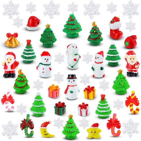 Skylety 50 Pieces Winter Miniature Figurines, Tiny Mini Resin Snow Globe Figurines Snowman Bear Animal Xmas Tree Fairy Garden House Xmas Ornaments for DIY Winter Snow Globe Craft Landscape Home Decor in Saudi Arabia