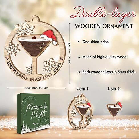 Espresso Martini Christmas Ornament 2025 – Christmas Cocktail Glasses Wooden Ornaments, Unique for Espresso Lovers, Drink Enthusiasts, Espresso Martini Gifts for Women Men Wine Lovers in Saudi Arabia