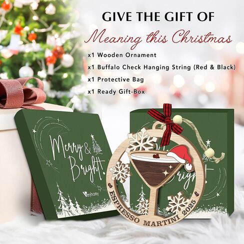 Espresso Martini Christmas Ornament 2025 – Christmas Cocktail Glasses Wooden Ornaments, Unique for Espresso Lovers, Drink Enthusiasts, Espresso Martini Gifts for Women Men Wine Lovers in Saudi Arabia