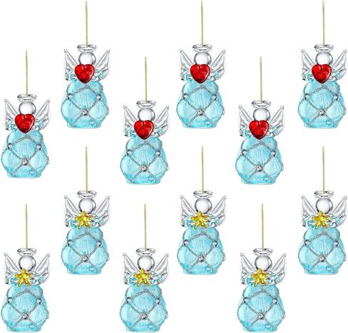 Mini Glass Angel Christmas Ornaments for Tree, 1.6" Small Crystal Guardian Angel Ornament Bulk for Christmas Tree, 2025 Hand Blown Spun Glass Home Decor Xmas Gift, Set of 12 in Saudi Arabia
