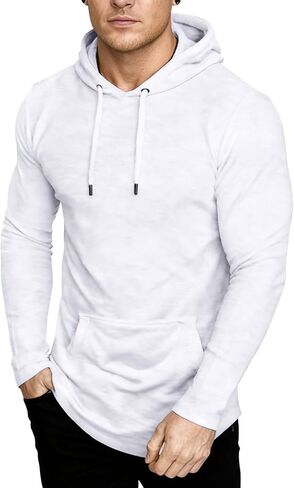 elselect Mens Fashion Athletic Hoodies Pullover Long Sleeve Casual Solid Color Sport Sweatshirts in Kuwait