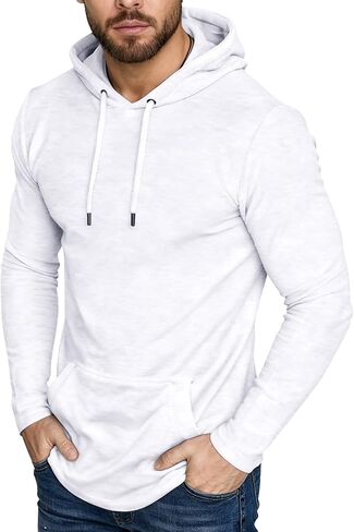 elselect Mens Fashion Athletic Hoodies Pullover Long Sleeve Casual Solid Color Sport Sweatshirts in Kuwait