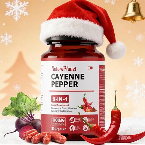 كبسولات الفلفل Cayenne كبسولات كبخاخة عضوية مع شمندر Ashwagandha Hawthorn Custeric Ginneng للدعم المناعي التداول 90 كبسولة- مصنوعة في الولايات المتحدة الأمريكية in Kuwait