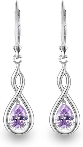 Infinity Birthstone Earrings 925 Sterling Silver Pear Birthstone Dangle Earrings Birthday Mothers Day Anniversary Christmas Earrings Jewelry for Women in Saudi Arabia