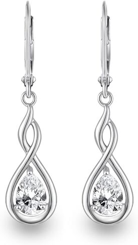 Infinity Birthstone Earrings 925 Sterling Silver Pear Birthstone Dangle Earrings Birthday Mothers Day Anniversary Christmas Earrings Jewelry for Women in Saudi Arabia