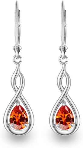 Infinity Birthstone Earrings 925 Sterling Silver Pear Birthstone Dangle Earrings Birthday Mothers Day Anniversary Christmas Earrings Jewelry for Women in Saudi Arabia
