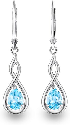 Infinity Birthstone Earrings 925 Sterling Silver Pear Birthstone Dangle Earrings Birthday Mothers Day Anniversary Christmas Earrings Jewelry for Women in Saudi Arabia