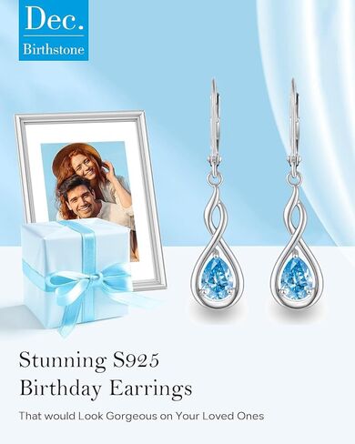 Infinity Birthstone Earrings 925 Sterling Silver Pear Birthstone Dangle Earrings Birthday Mothers Day Anniversary Christmas Earrings Jewelry for Women in Saudi Arabia