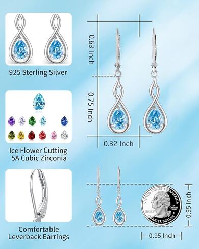 Infinity Birthstone Earrings 925 Sterling Silver Pear Birthstone Dangle Earrings Birthday Mothers Day Anniversary Christmas Earrings Jewelry for Women in Saudi Arabia