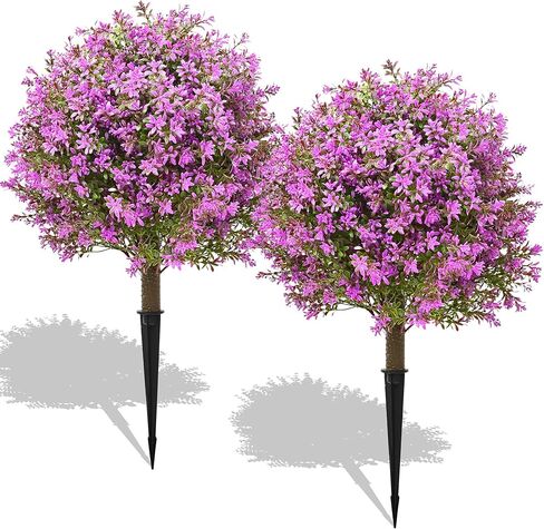 28" Artificial Boxwood Topiary Ball Trees with Ground Spike for Outdoor,Set of 2 UV Resistant Artificial Shrub Bushes,Artificial Plants,Fake Boxwood Plants for Indoor, Garden, Yard,Patio Décor in Saudi Arabia
