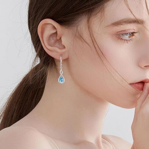 Infinity Birthstone Earrings 925 Sterling Silver Pear Birthstone Dangle Earrings Birthday Mothers Day Anniversary Christmas Earrings Jewelry for Women in Saudi Arabia