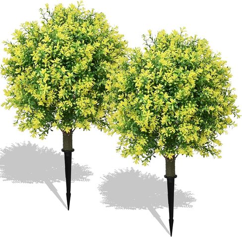 28" Artificial Boxwood Topiary Ball Trees with Ground Spike for Outdoor,Set of 2 UV Resistant Artificial Shrub Bushes,Artificial Plants,Fake Boxwood Plants for Indoor, Garden, Yard,Patio Décor in Saudi Arabia