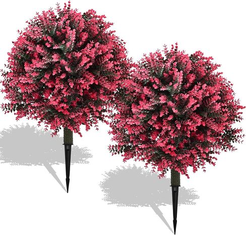 28" Artificial Boxwood Topiary Ball Trees with Ground Spike for Outdoor,Set of 2 UV Resistant Artificial Shrub Bushes,Artificial Plants,Fake Boxwood Plants for Indoor, Garden, Yard,Patio Décor in Saudi Arabia