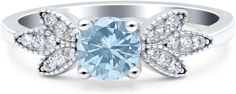 OMRANII Art Deco Round Natural Aquamarine Vintage Rings Floral Leaf Style Cluster CZ Wedding Engagement Ring 925 Sterling Silver Gifts For Her in Saudi Arabia