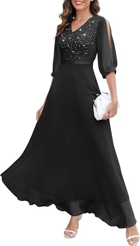 Wedtrend Women's Sequin Dress Sparkly Glitter Dress Split Sleeves Formal Dresses Maxi Evening Dress in Kuwait